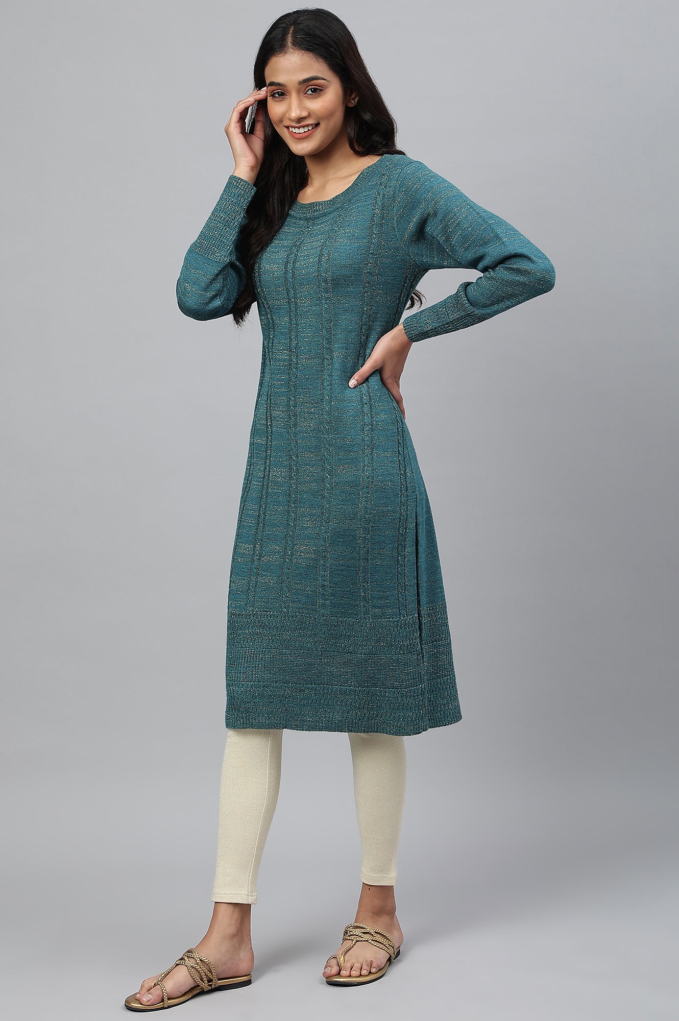 Gold Lurex Knitted Plus Size Winter kurta