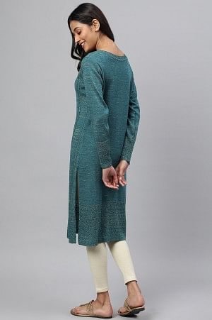 Green Lurex Knitted Plus Size Winter kurta