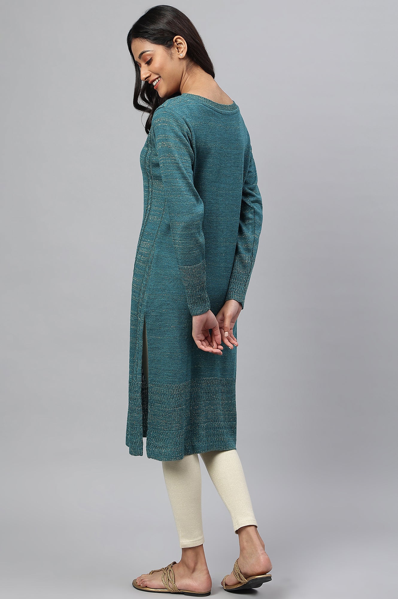 Gold Lurex Knitted Plus Size Winter kurta