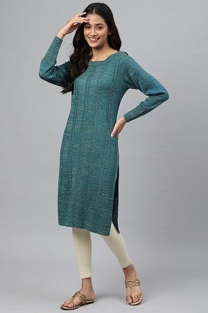 Green Lurex Knitted Plus Size Winter kurta