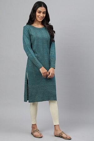 Green Lurex Knitted Plus Size Winter kurta