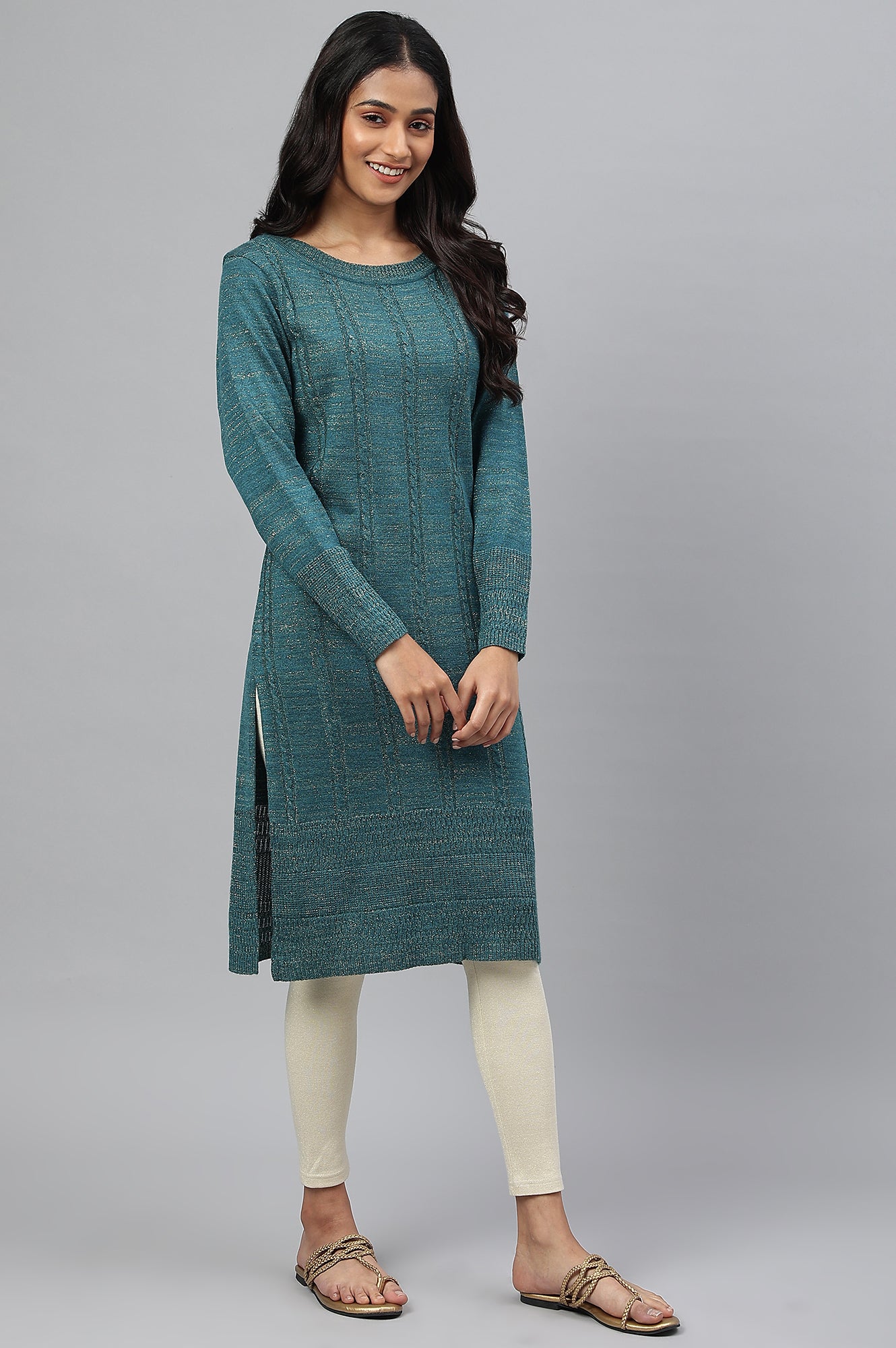 Gold Lurex Knitted Winter kurta