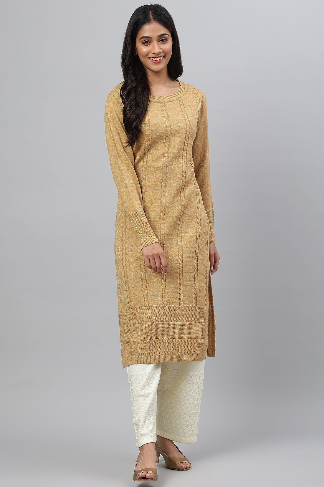 Green Lurex Knitted Winter kurta