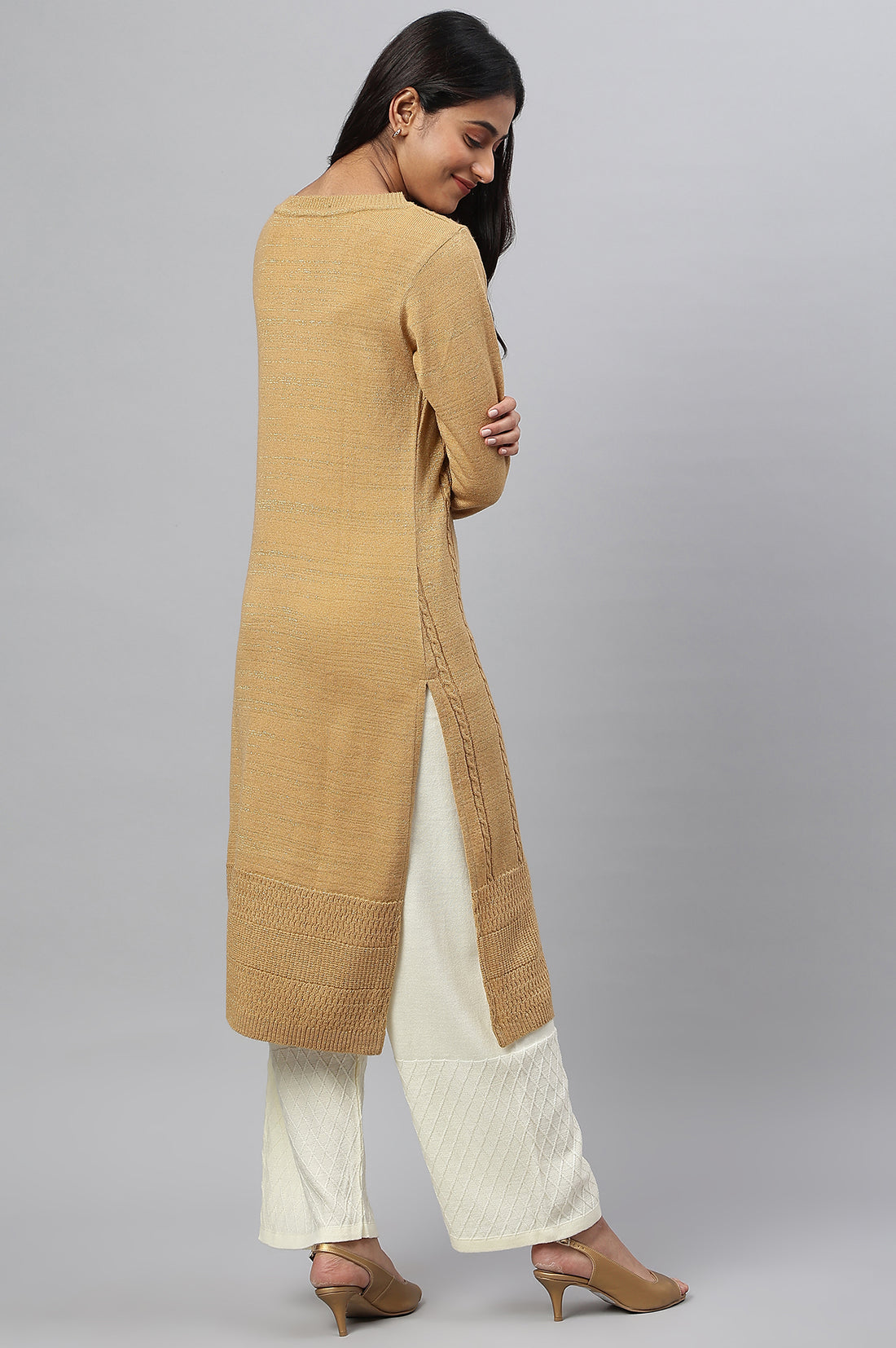 Green Lurex Knitted Plus Size Winter kurta