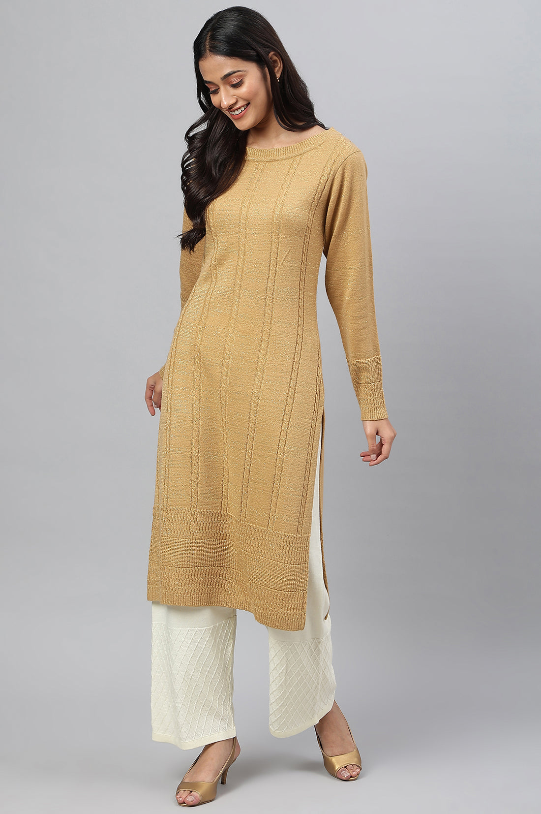 Green Lurex Knitted Winter kurta