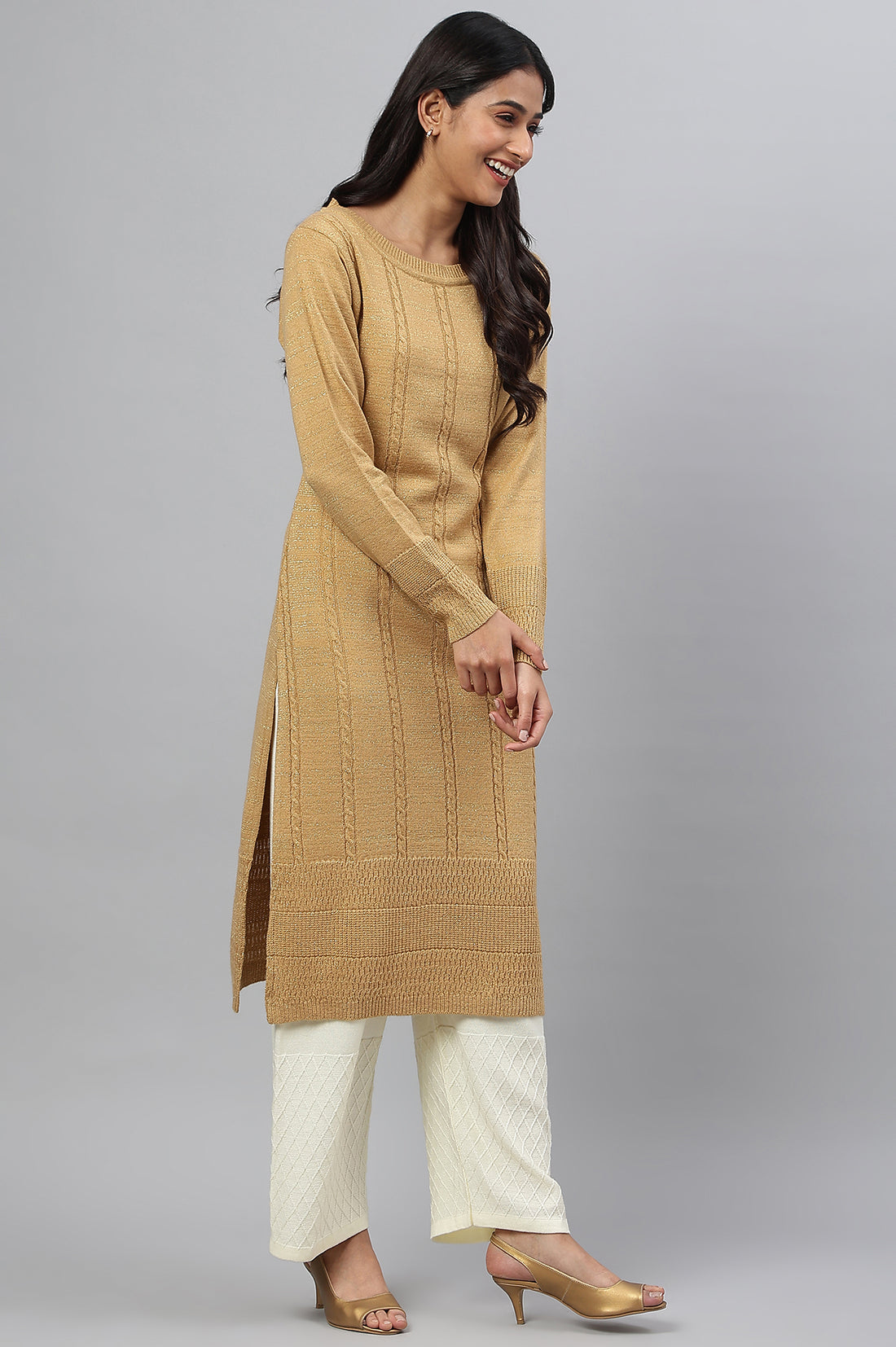 Green Lurex Knitted Plus Size Winter kurta