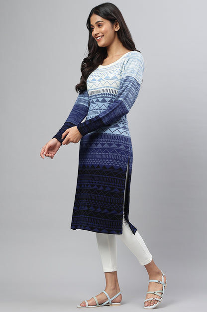 Blue Yarn-Dyed Acrylic Charm Plus Size kurta