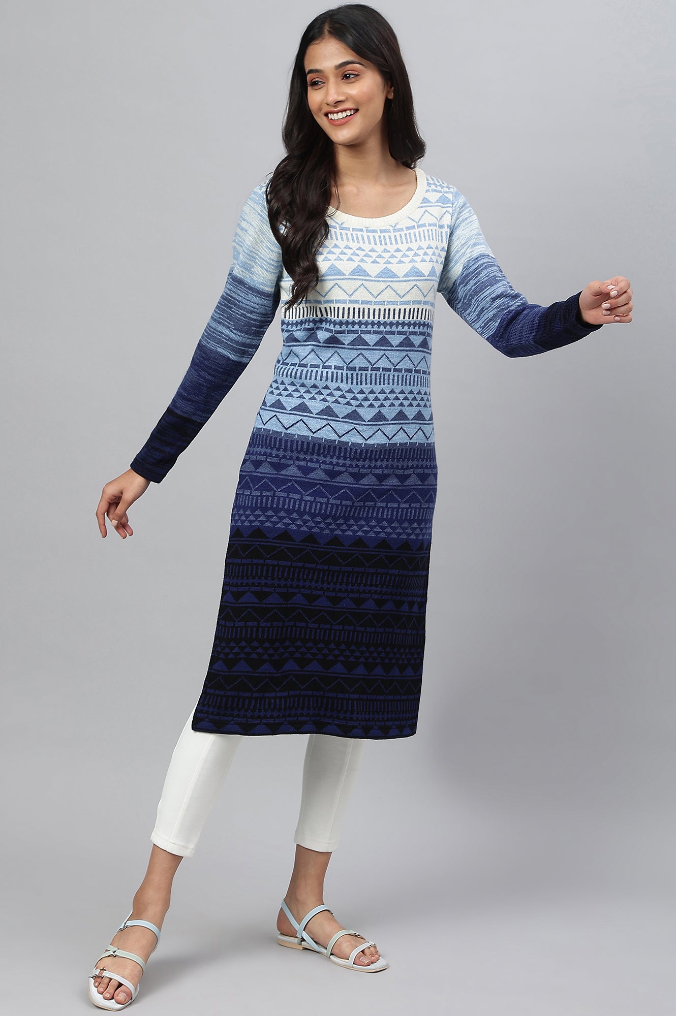 Blue Yarn-Dyed Acrylic Charm Plus Size kurta