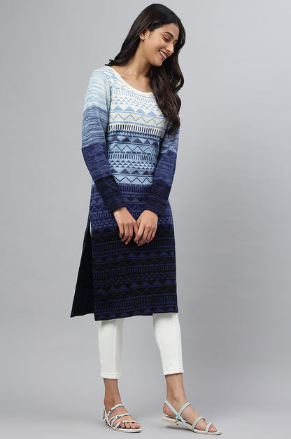 Blue Yarn-Dyed Acrylic Charm Plus Size kurta