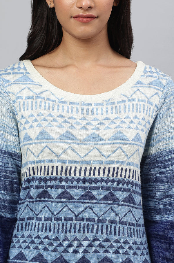 Blue Yarn-Dyed Acrylic Charm Plus Size kurta
