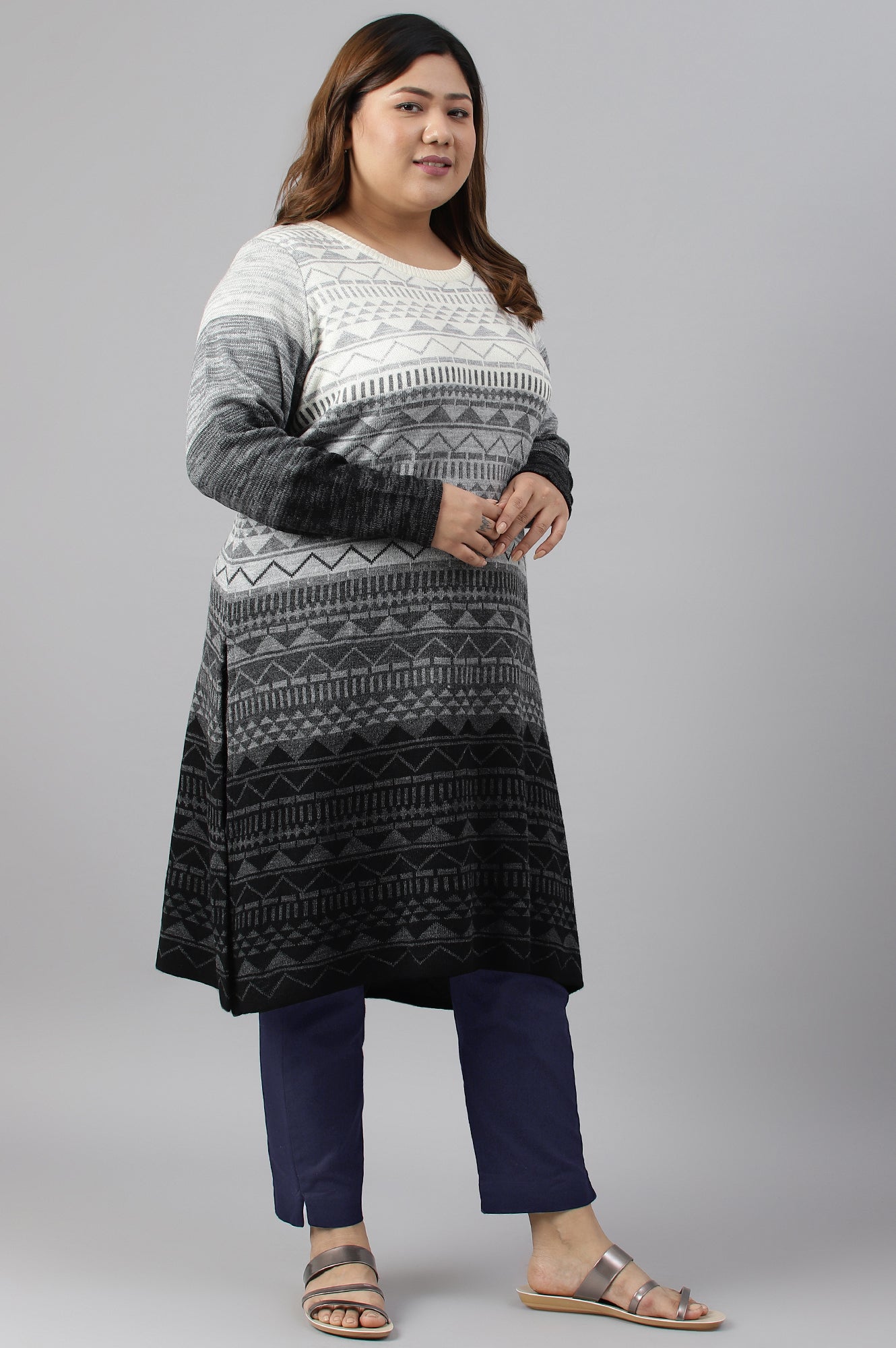 Black Ombre Knitted Winter Plus Size kurta