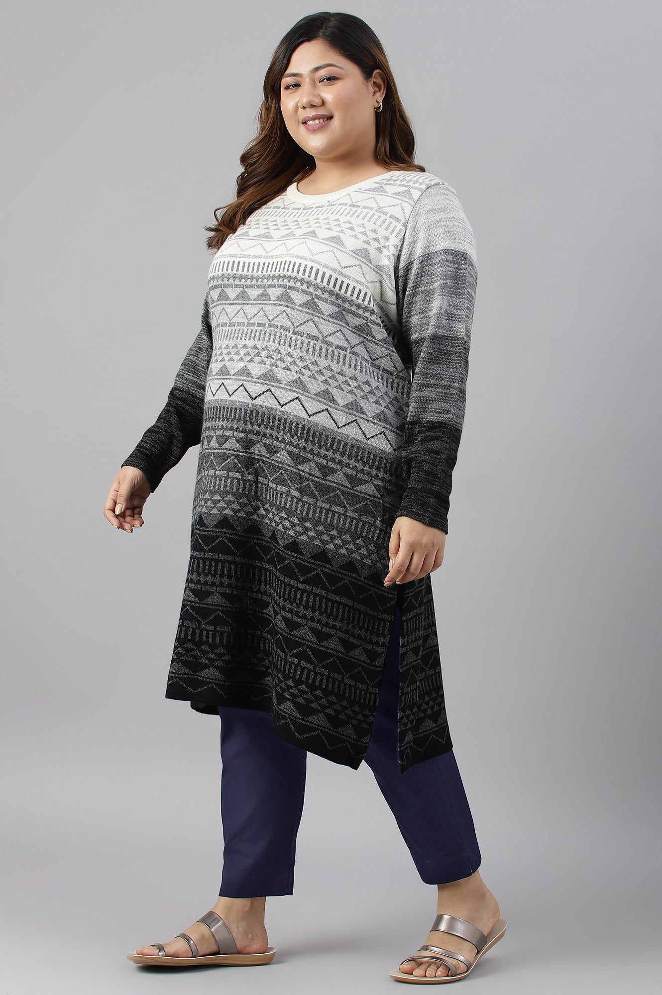 Black Ombre Knitted Winter Plus Size kurta