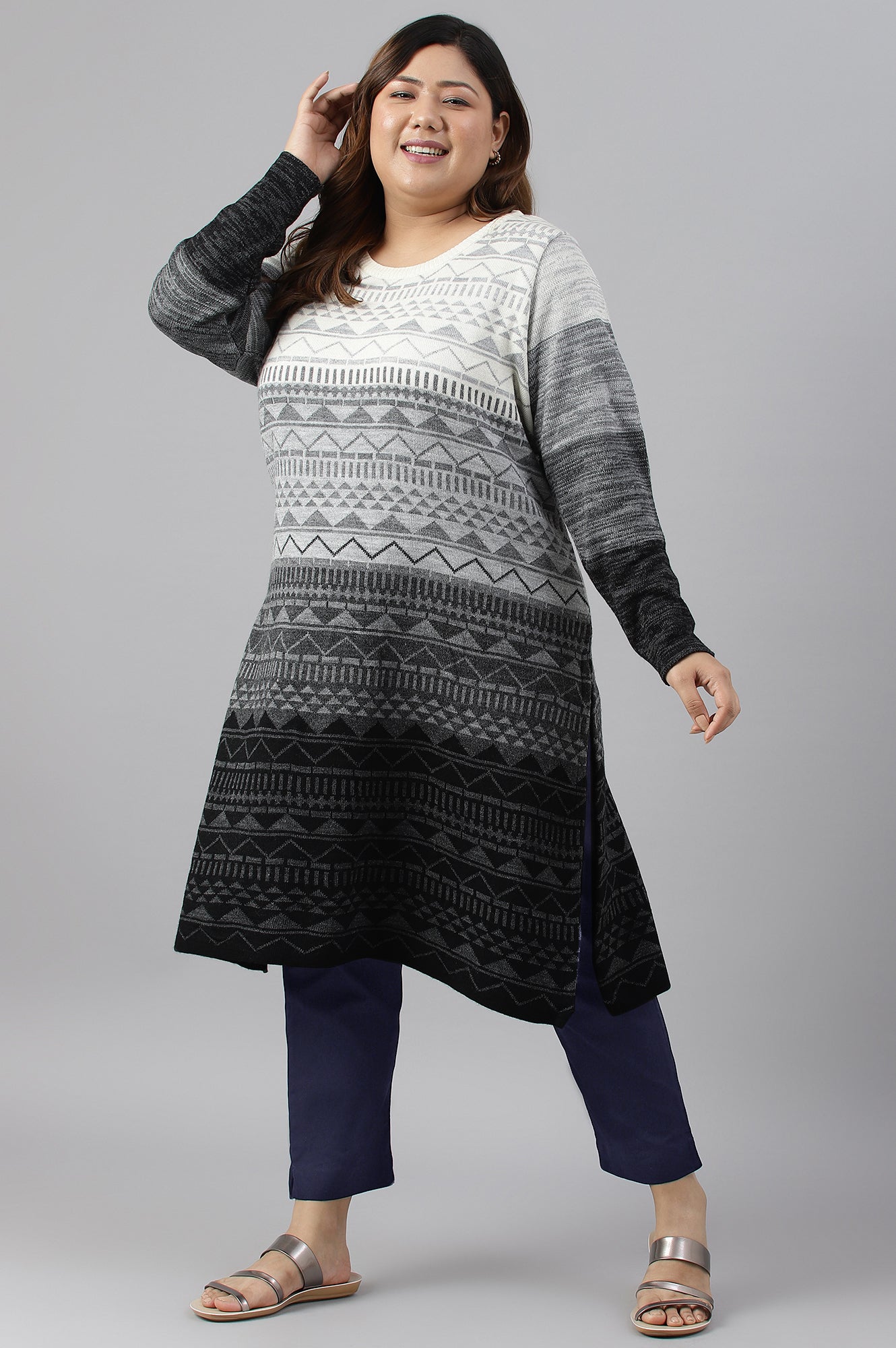 Black Ombre Knitted Winter Plus Size kurta