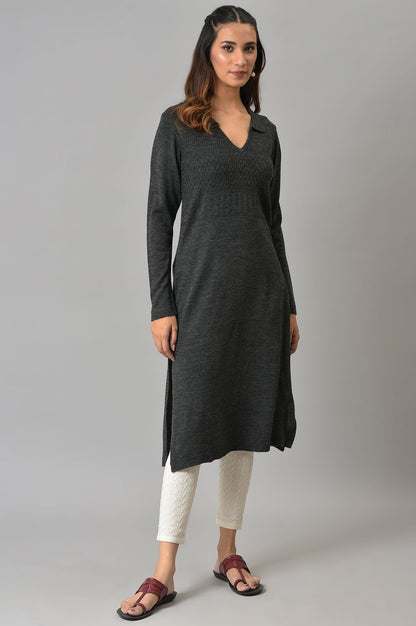 Grey Acrylic Charm Plus Size Winter kurta