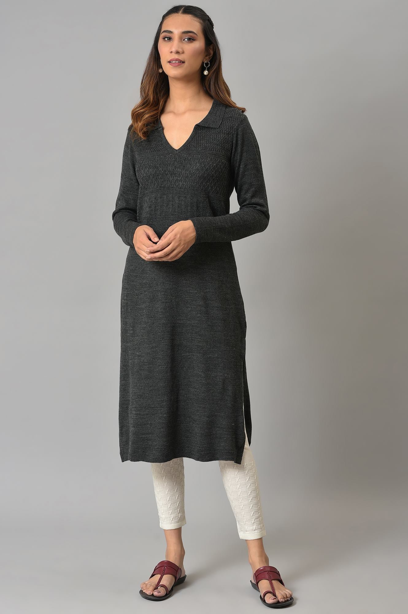 Grey Acrylic Charm Winter kurta