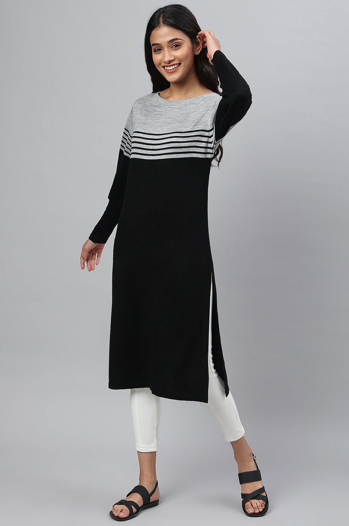 Black Colour Blocked Winter Plus Size kurta - 3XL