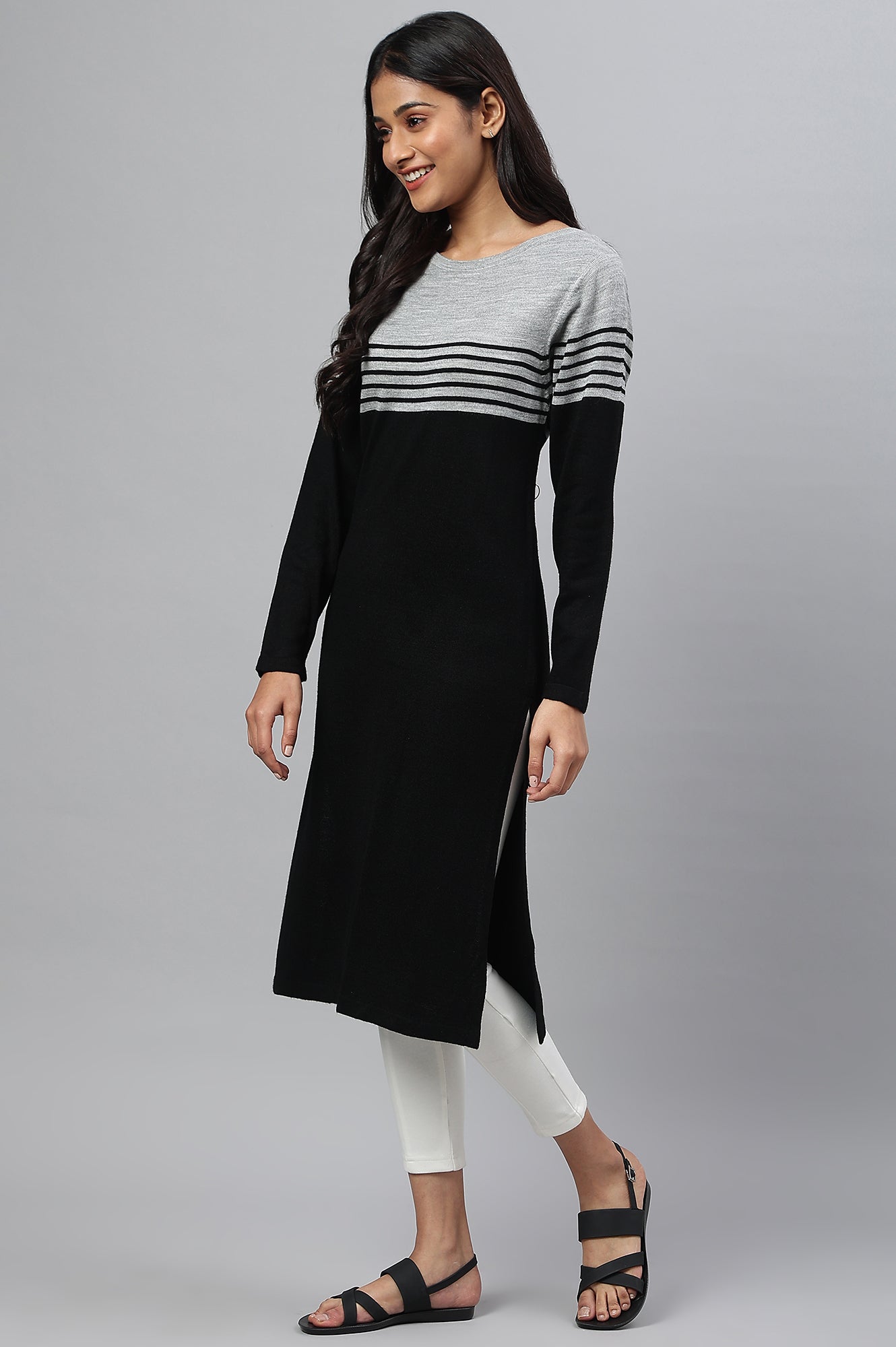 Black Colour Blocked Winter Plus Size kurta