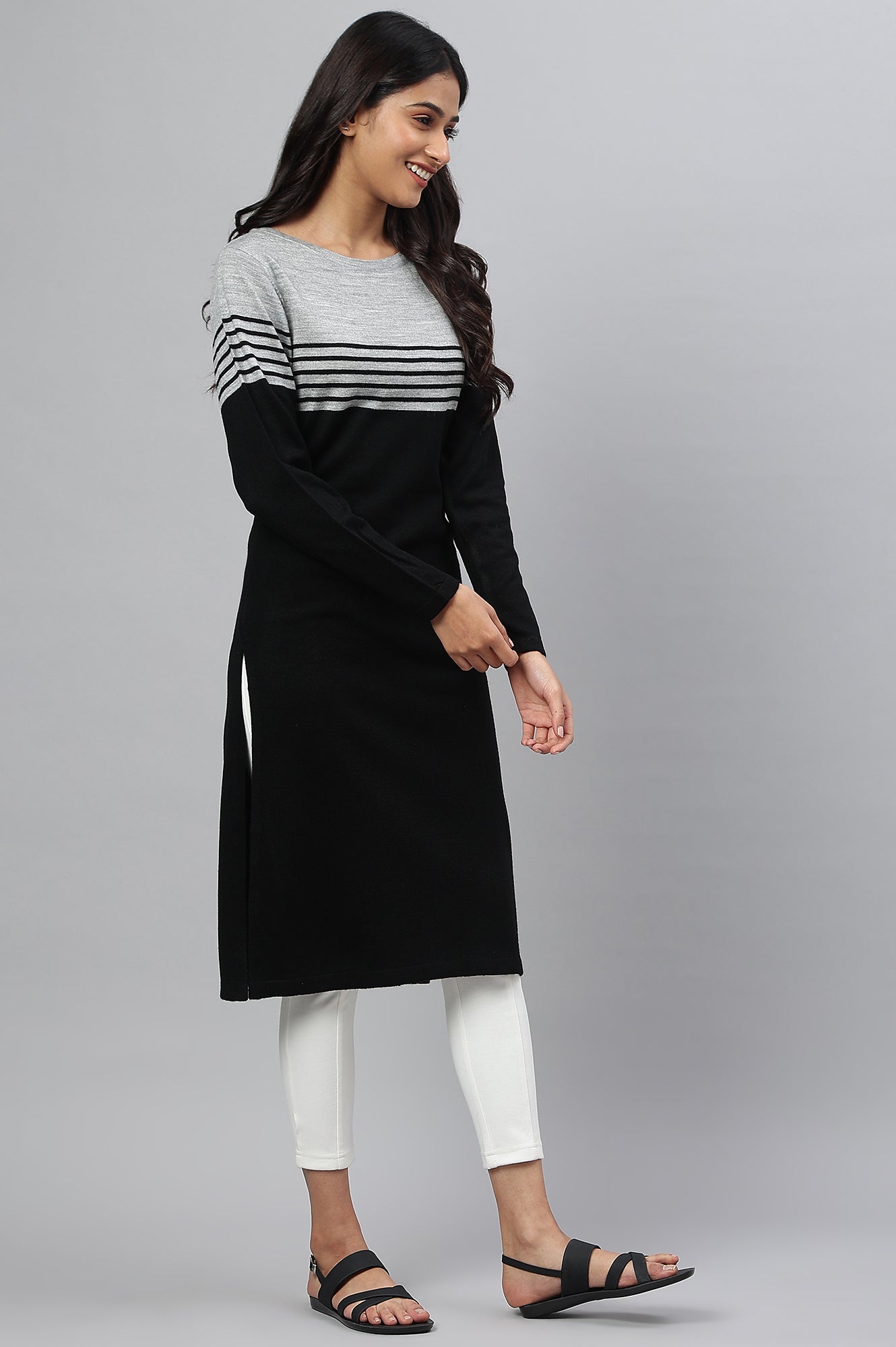 Black Colour Blocked Winter Plus Size kurta