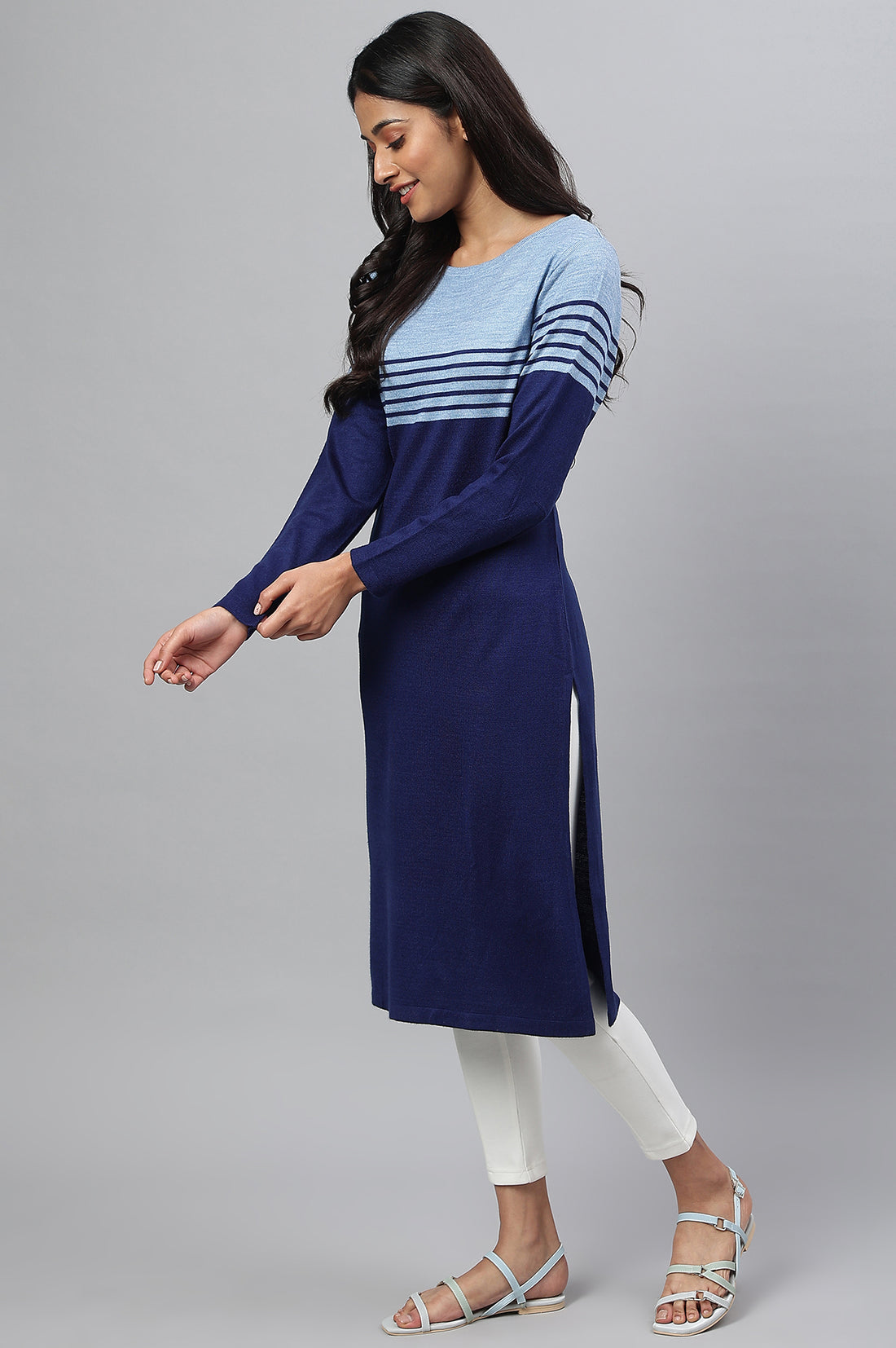 Blue Colour Blocked Winter kurta