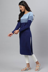 Blue Colour Blocked Winter kurta