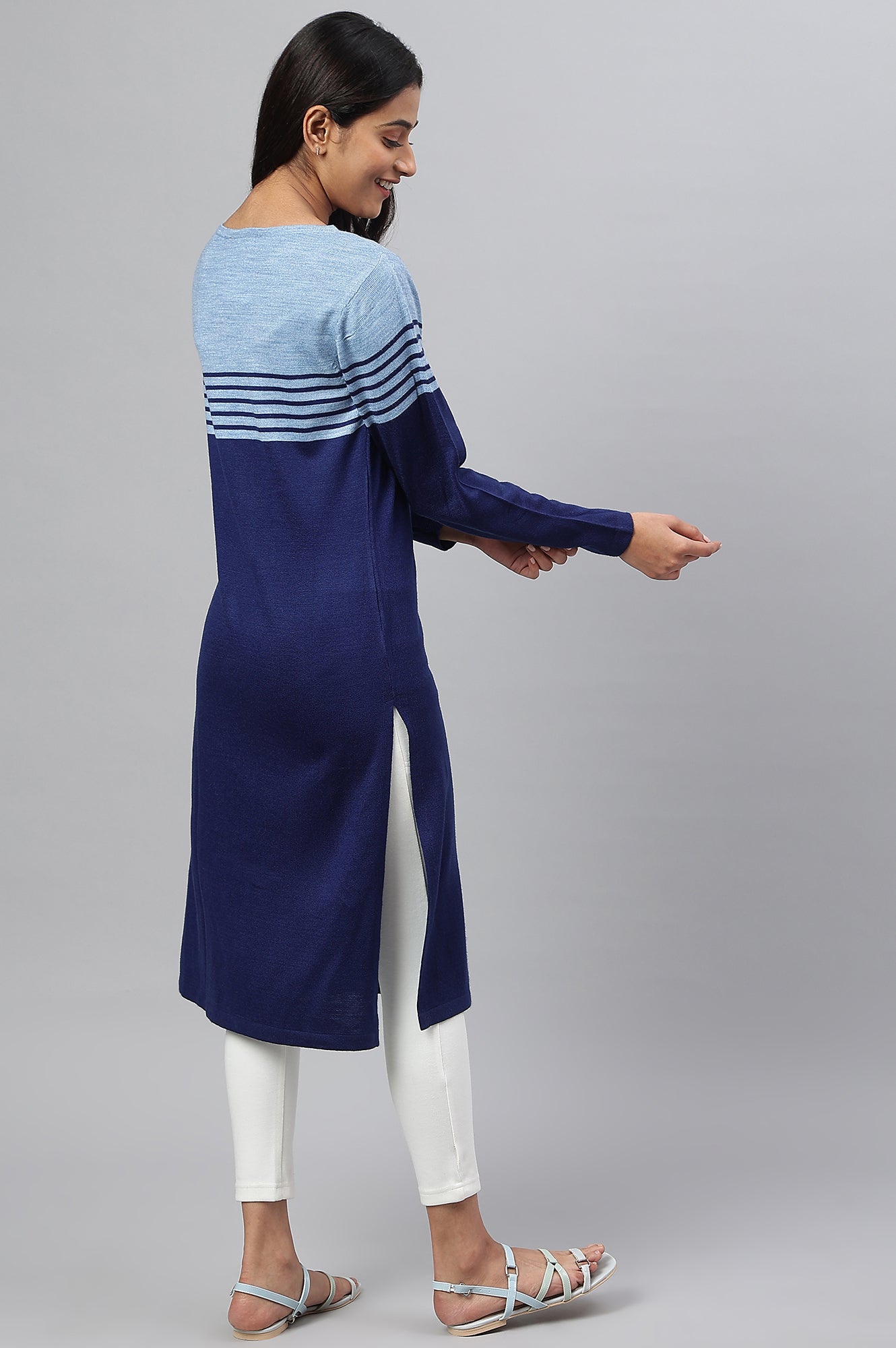 Blue Colour Blocked Plus Size Winter kurta