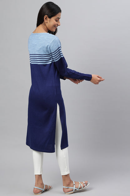 Blue Colour Blocked Plus Size Winter kurta