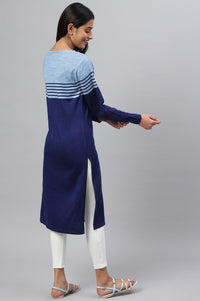 Blue Colour Blocked Winter kurta