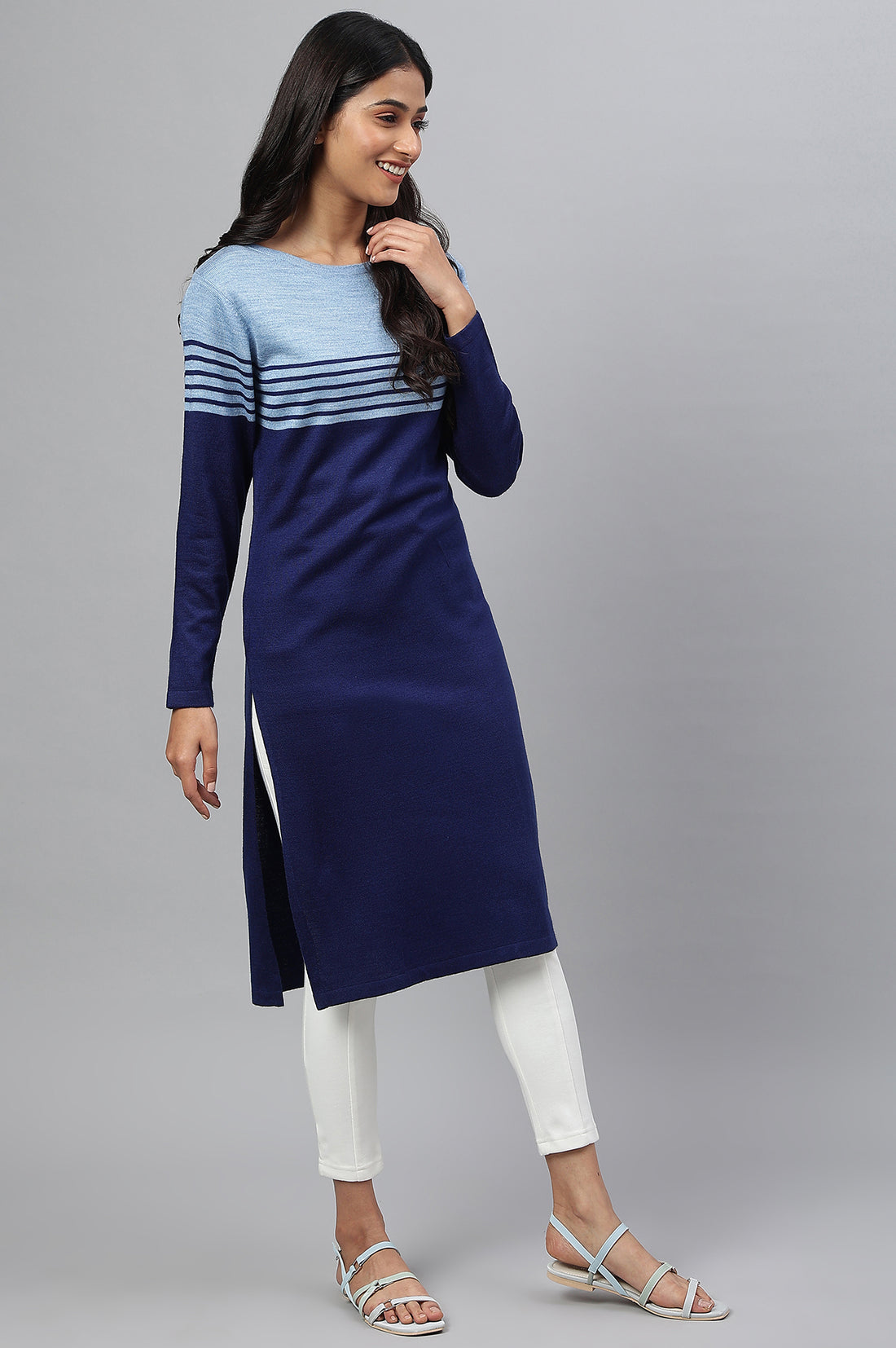 Blue Colour Blocked Winter kurta