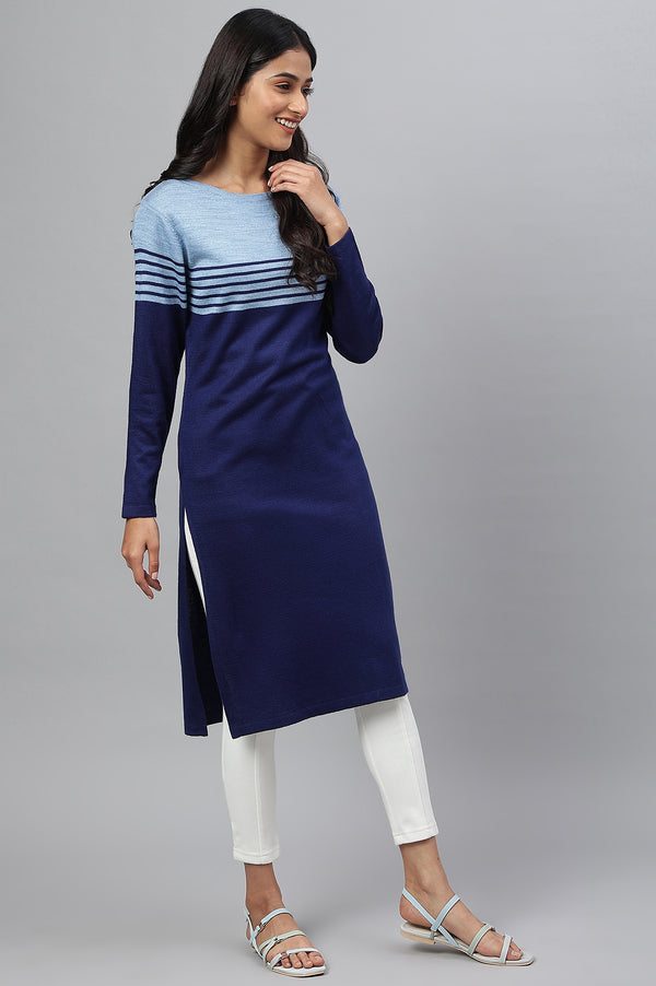 Blue Colour Blocked Winter kurta