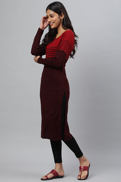 Maroon Colour Blocked Plus Size Winter kurta