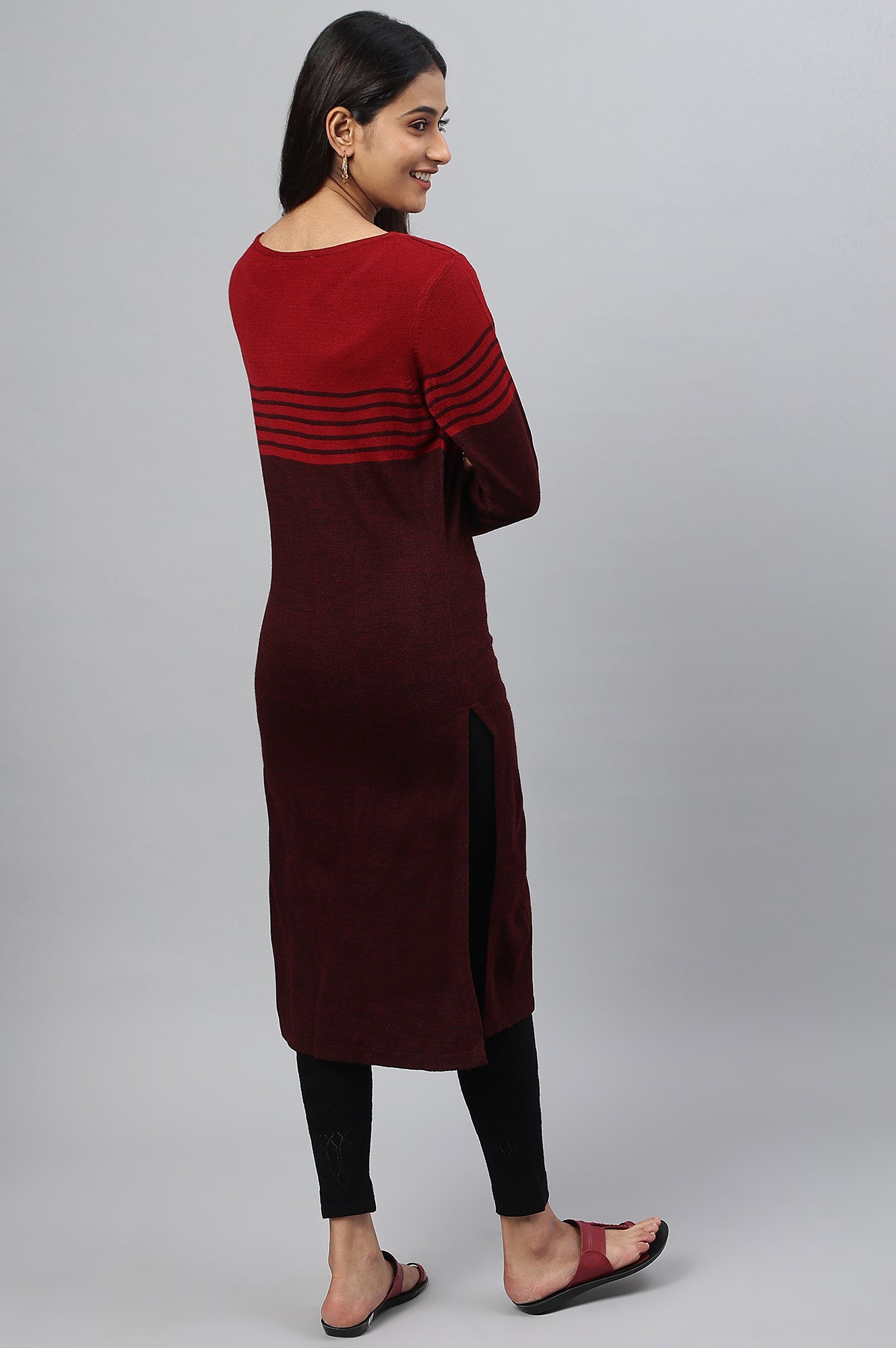 Maroon Colour Blocked Plus Size Winter kurta