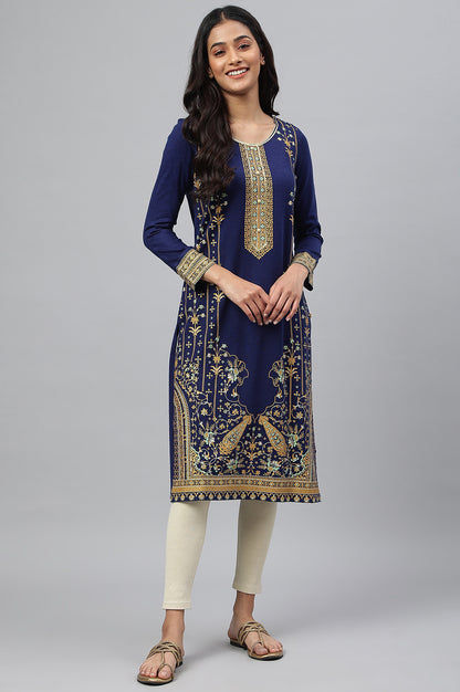 Blue Placement Print Winter kurta