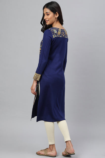 Blue Placement Print Winter kurta