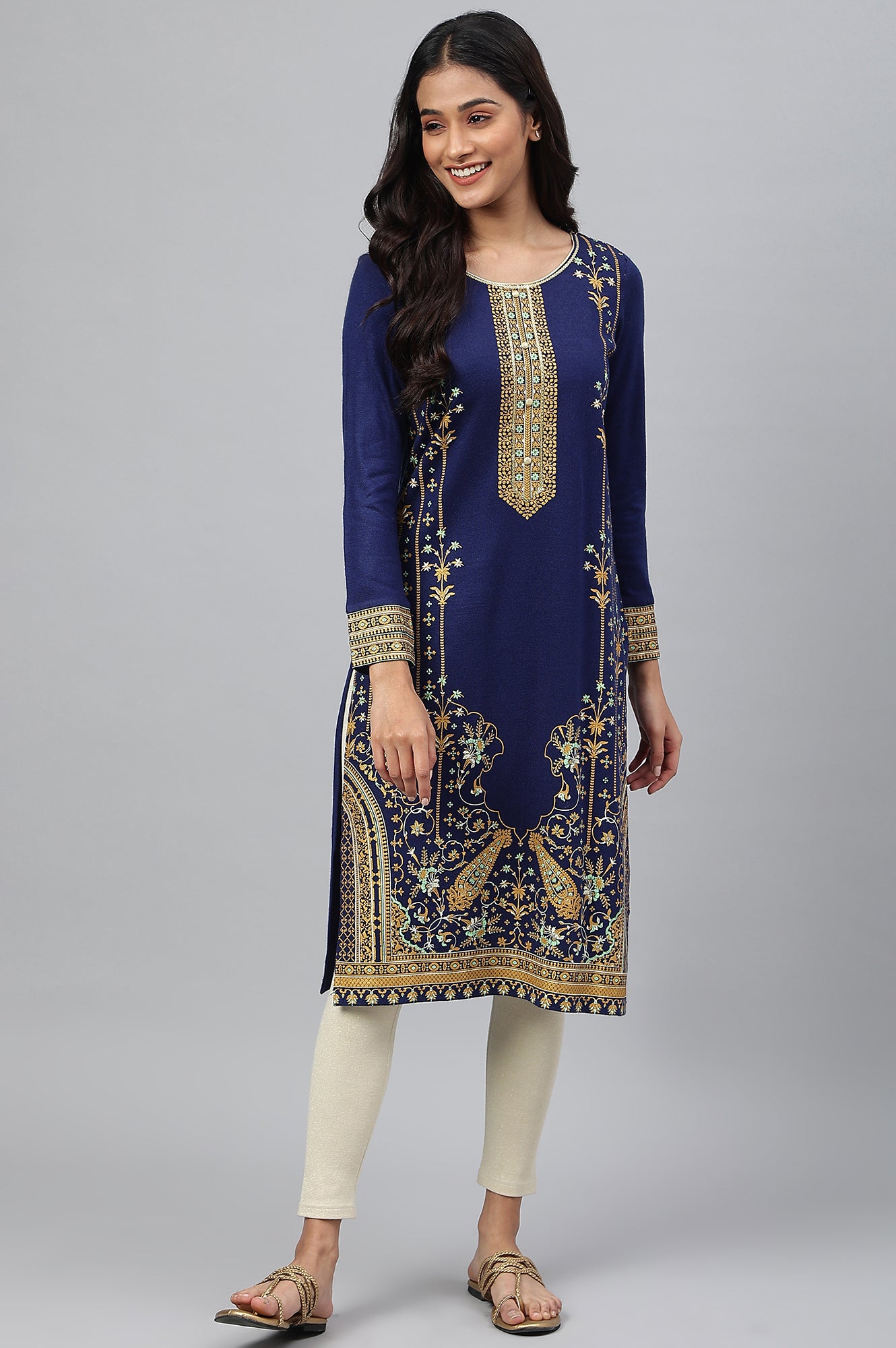 Blue Placement Print Winter kurta