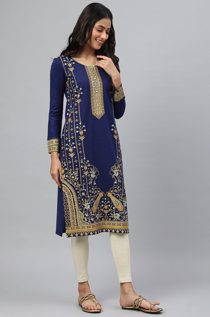 Blue Placement Print Winter kurta