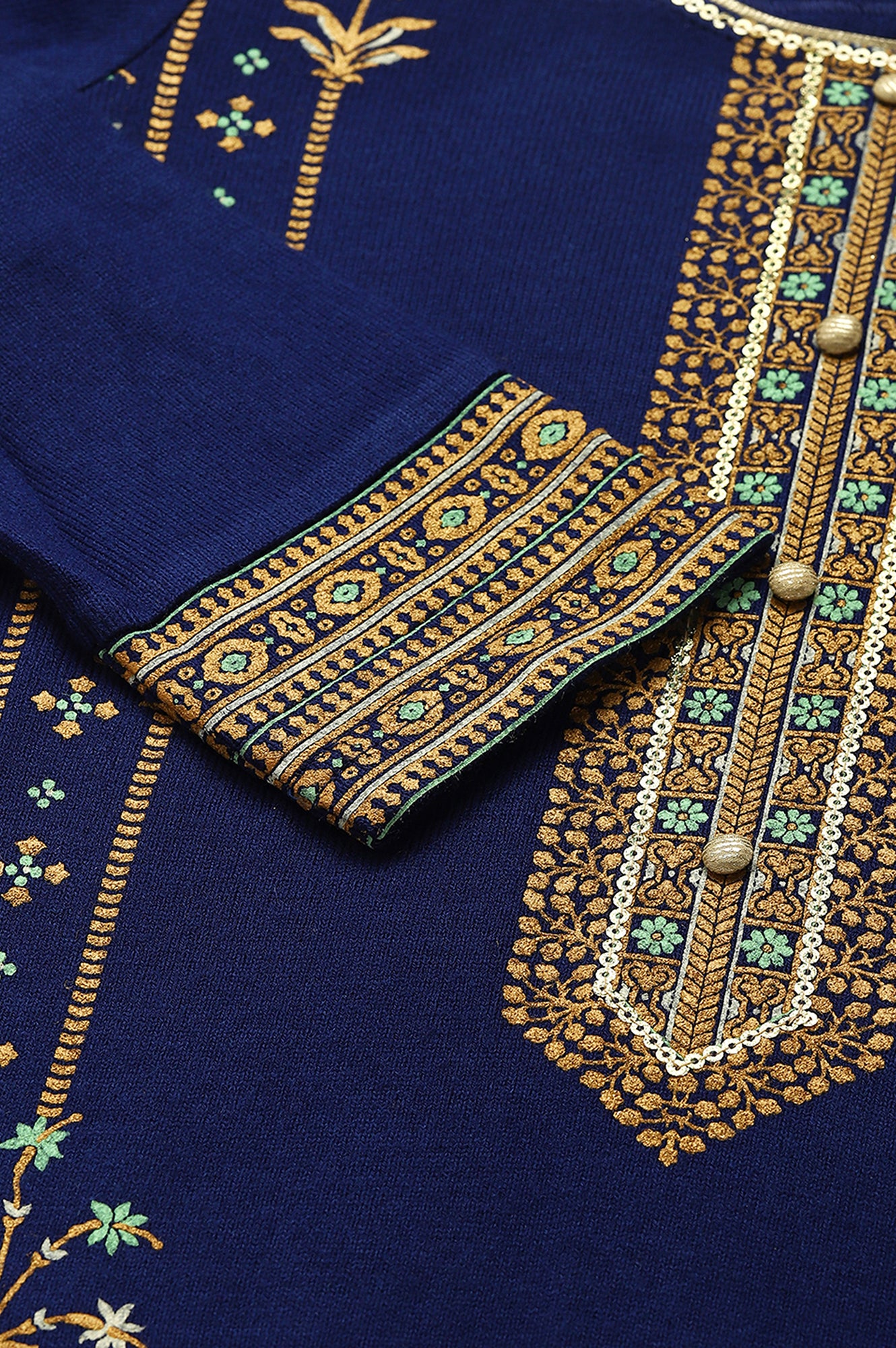 Blue Placement Print Winter kurta