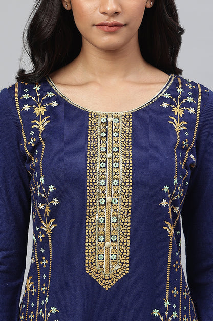 Blue Placement Print Winter kurta