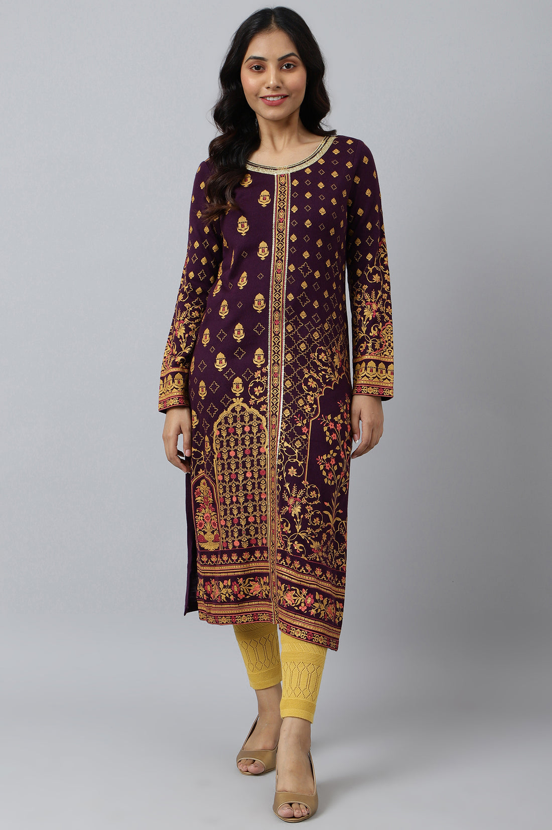 Purple Statement Printed Winter kurta
