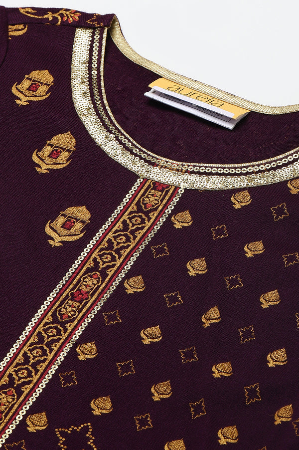 Purple Statement Printed Winter kurta