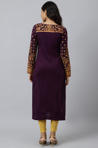 Purple Statement Printed Winter kurta