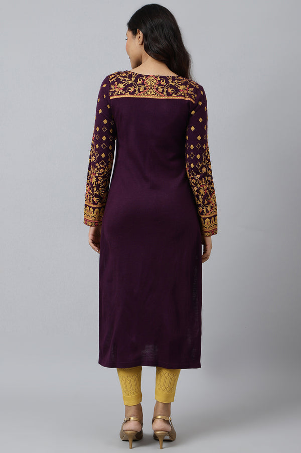 Purple Statement Printed Winter kurta