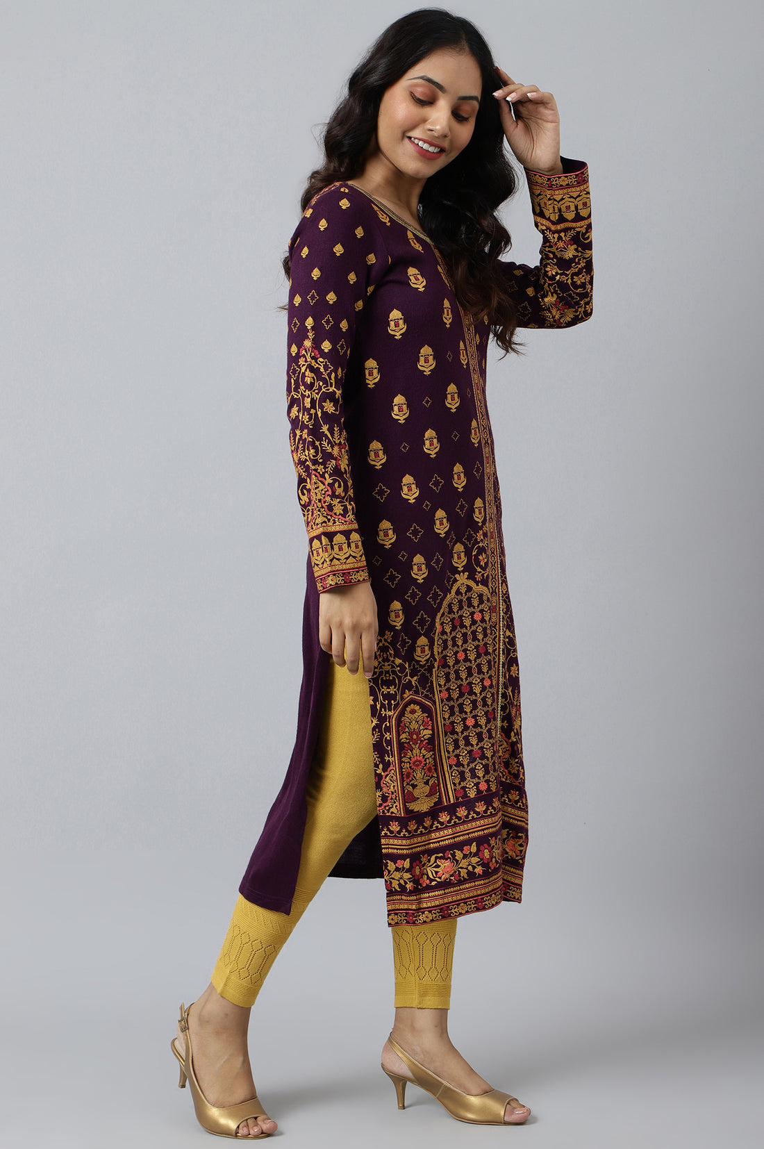 Purple Statement Printed Winter kurta