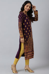 Purple Statement Printed Winter kurta