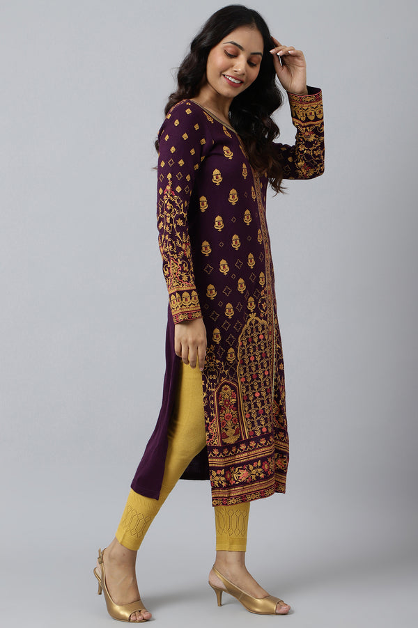 Purple Statement Printed Winter kurta