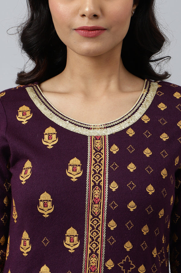 Purple Statement Printed Winter kurta