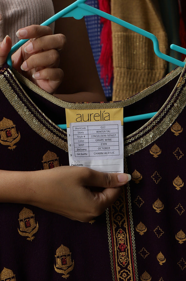 Purple Statement Printed Winter kurta