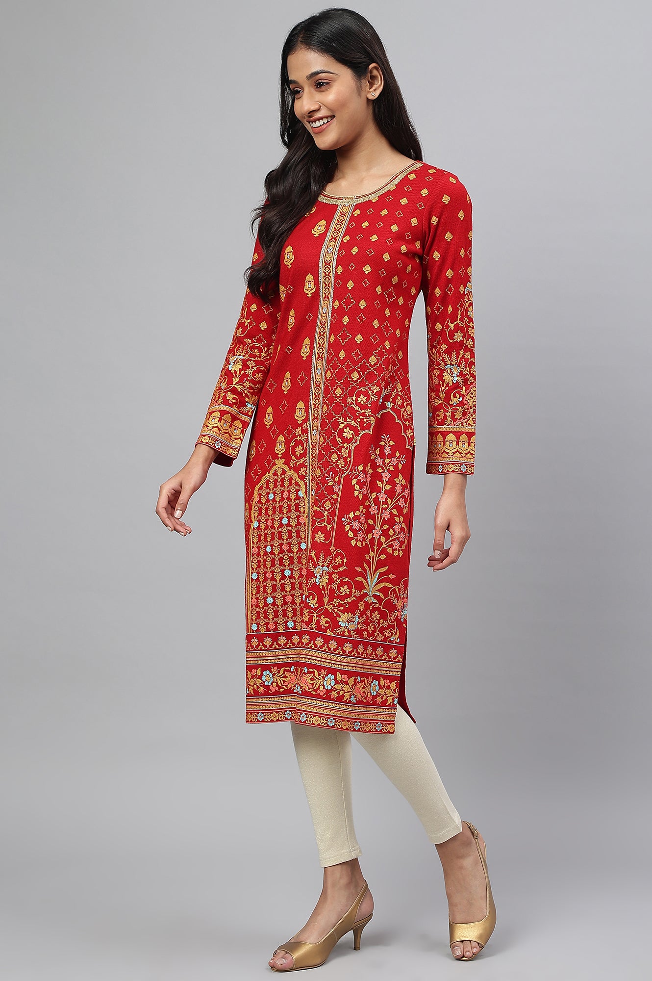 Red Statement Printed Winter kurta