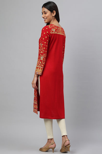 Red Statement Printed Winter kurta