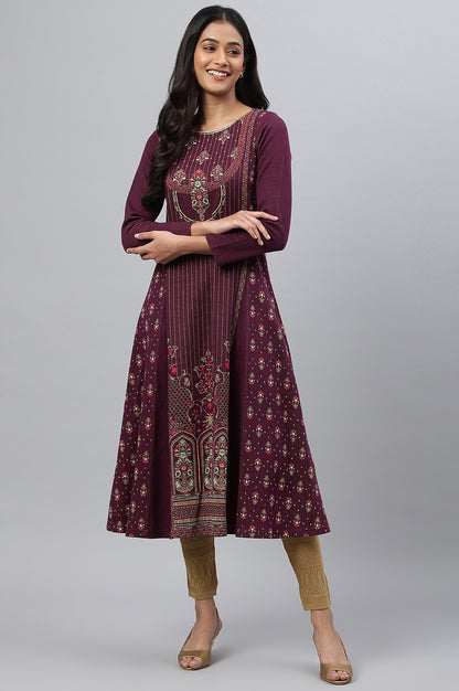 Purple Floral Printed Winter kurta