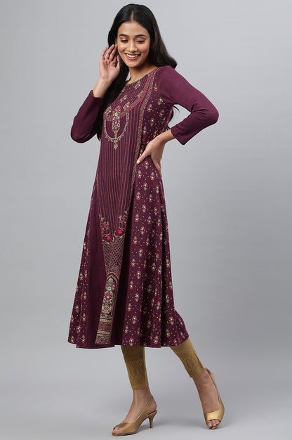 Purple Floral Printed Winter kurta